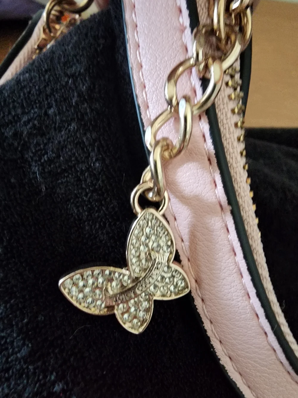 Juicy Couture Black and Pink Hobo Bag with Heart Coin Pouch